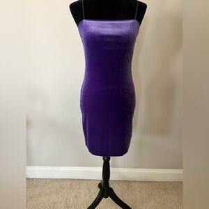 H&M Purple Velvet Spaghetti-Strap Mini Dress